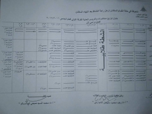 جدول توزيع المحاضرات والدروس العملية للفرقة الاولى للعام الجامعى 2016-2017