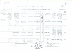 جدول توزيع محاضرات والدروس العلمية للفرقة الخامسة فصل دراسى اول