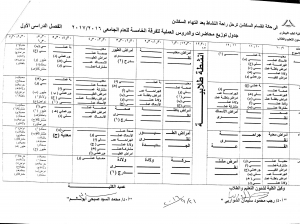 جدول توزيع محاضرات والدروس العملية للفرقة الخامسة للعام الجامعى 2017/2016 فصل دراسى اول