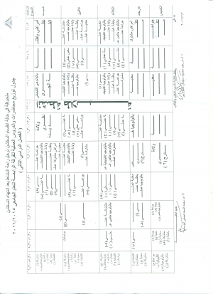 جدول توزيع محاضرات والدروس العملية للفرقة الرابعة للعام الجامعى 2016/2015 فصل دراسى ثان